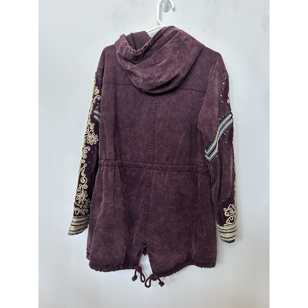 Free People Golden Quills Military Parka Boho Distressed Cargo Utility Jacket S - Picture 8 of 12